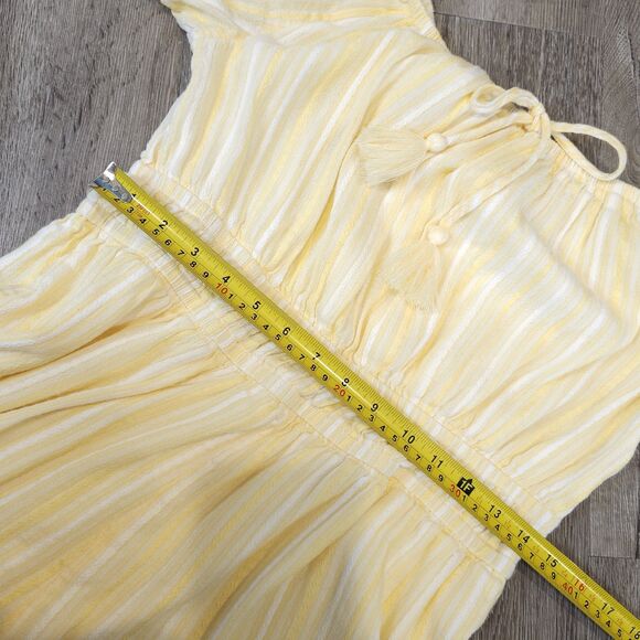 American Eagle Romper Size L Butter Yellow White Striped Off Shoulder Tassels - Picture 6 of 11